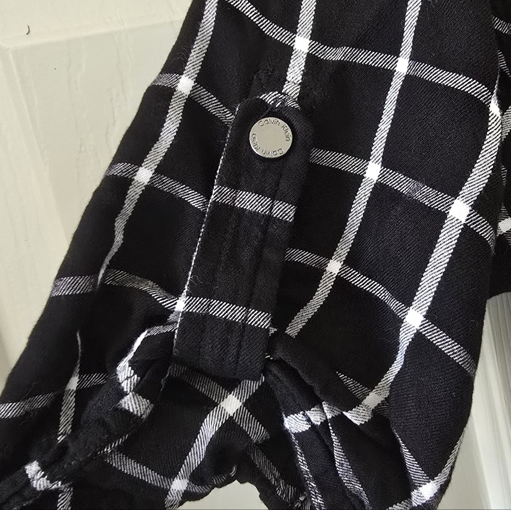Calvin Klein Black and White Windowpane Maxi Shirt Dress - Picture 8 of 9